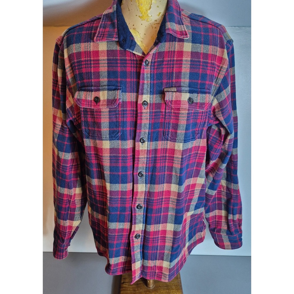 Orvis Mens Flannel Double Chest Pocket Shirt Jacket XL Multicolored Plaid